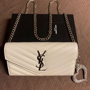 YSL off white Leather Wallet on Chain